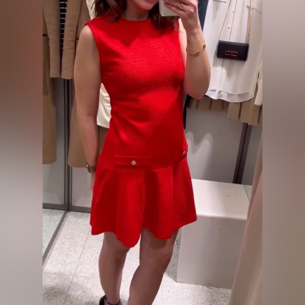 Zara NWT red tweed textured mini dress - Picture 6 of 8